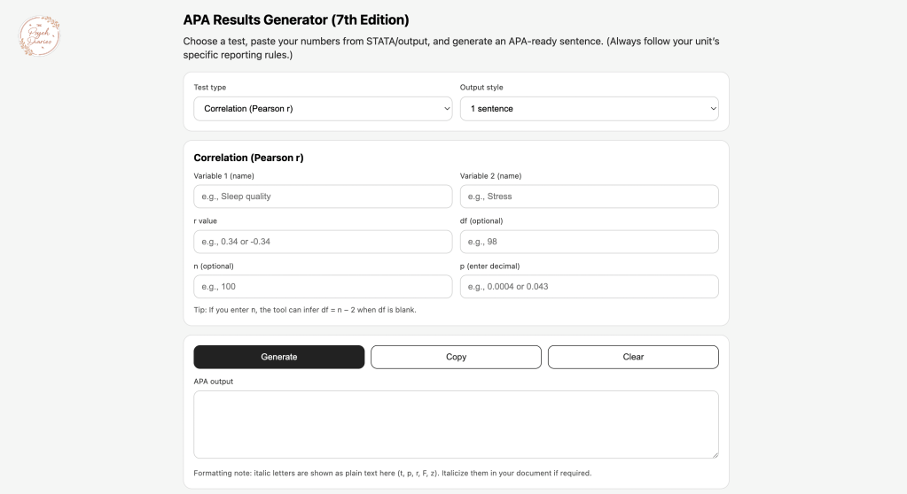 APA 7th Edition Results Generator for Psychology&nbsp;Students